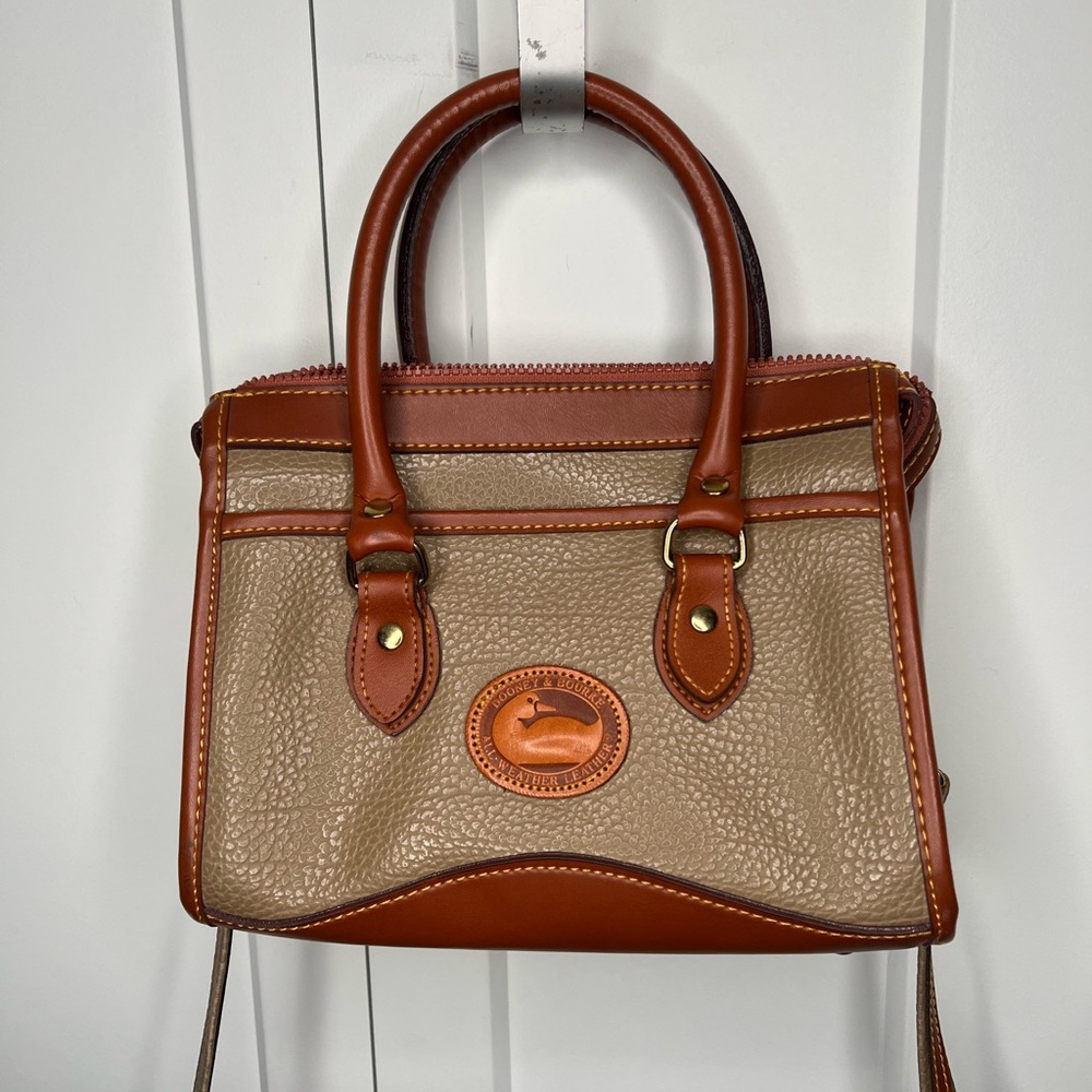 Dooney & Bourke All Weather Leather Tan and Brown Vintage Satchel